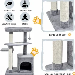 Tangkula Cat Tree for Indoor Cats, 33.5 inch Multi-Level Cat Tower W/Scratching Posts