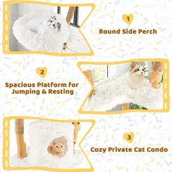Tangkula Cat Tree for Indoor Cats, Cute Cat Tree with Scratching Posts for Large Cats, Modern Cat Tower with Top Cattail Basket Cat Bed