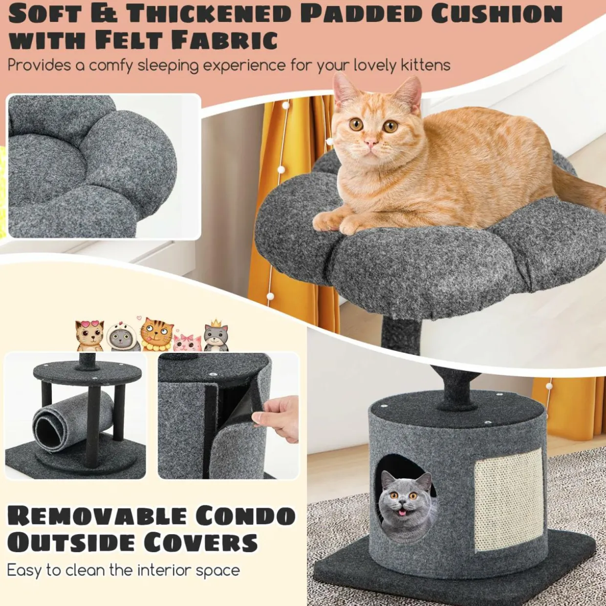 Tangkula Cat Tree for Indoor Cats, 35 Inch Small Cat Tower with Curved Metal Supporting Frame