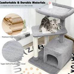 Tangkula Cat Tree for Indoor Cats, 33.5 inch Multi-Level Cat Tower W/Scratching Posts