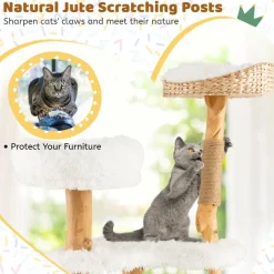 Tangkula Cat Tree for Indoor Cats, Cute Cat Tree with Scratching Posts for Large Cats, Modern Cat Tower with Top Cattail Basket Cat Bed