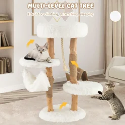 Tangkula Cat Tree for Indoor Cats, Solid Wood Modern Cat Tower with Cozy Top Perch