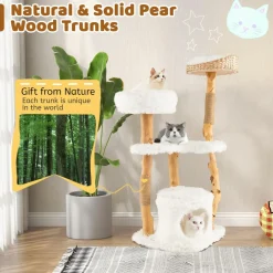 Tangkula Cat Tree for Indoor Cats, Cute Cat Tree with Scratching Posts for Large Cats, Modern Cat Tower with Top Cattail Basket Cat Bed