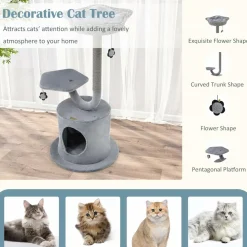 Tangkula Cat Tree for Indoor Cats, 42 Inch Cute Cat Tower with Curved Metal Supporting Frame