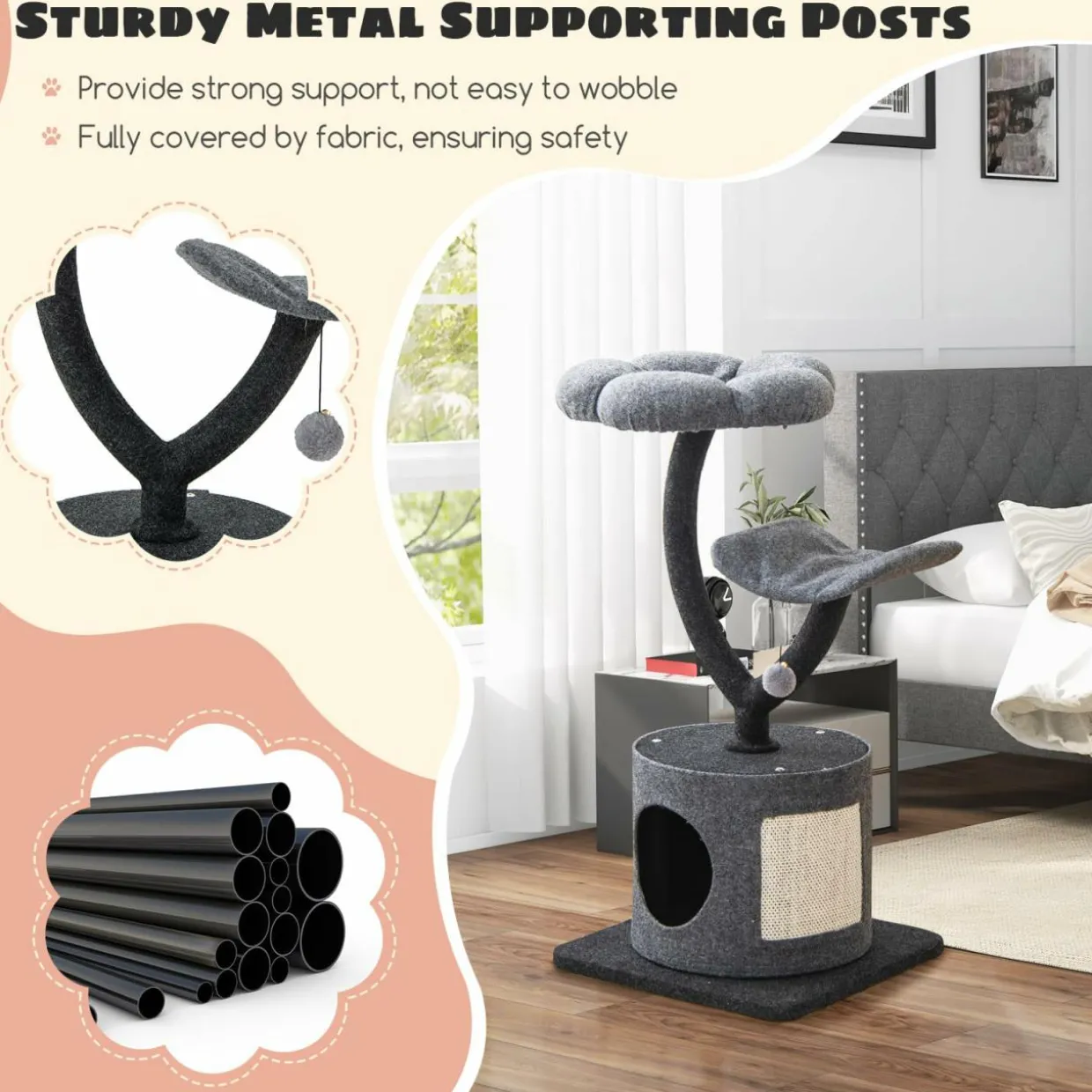 Tangkula Cat Tree for Indoor Cats, 35 Inch Small Cat Tower with Curved Metal Supporting Frame
