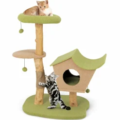 Tangkula Cat Tree, Solid Wood Cat Tower with Jute Scratching Post, Cat Condo, Perch, Jingling Ball