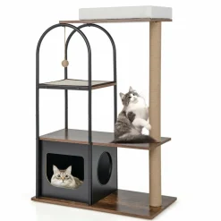Tangkula Cat Tree Tower, 47 Inch Modern Cat Tree with Metal Frame, Top Perch Cat Bed