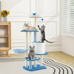 Tangkula Cat Tree Tower, 54 Inch Tall Cat Tree with Cat Condo, Hammock, Dangling Ball