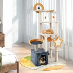Tangkula Cat Tree Tower, 63 Inch Multi-Level Cat Tower with Cat Condo