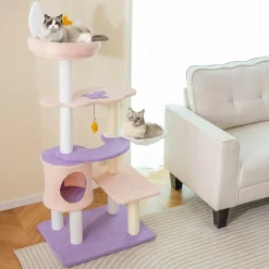 Tangkula Cat Tree Tower, 55 Inch Multi-level Cat Tower with Cat Condo, Sisal Scratching Posts