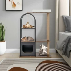 Tangkula Cat Tree Tower, 47 Inch Modern Cat Tree with Metal Frame, Top Perch Cat Bed