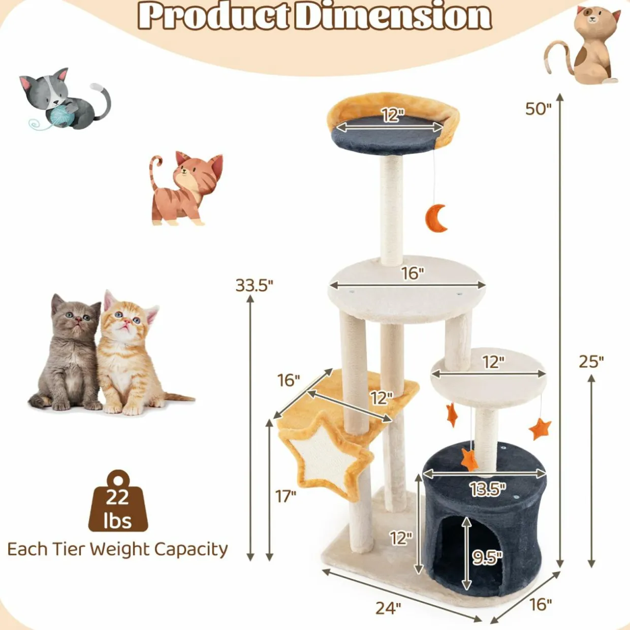 Tangkula Cat Tree Tower, 50 Inch Multi-Level Cat Tower with Cat Condo
