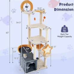 Tangkula Cat Tree Tower, 63 Inch Multi-Level Cat Tower with Cat Condo