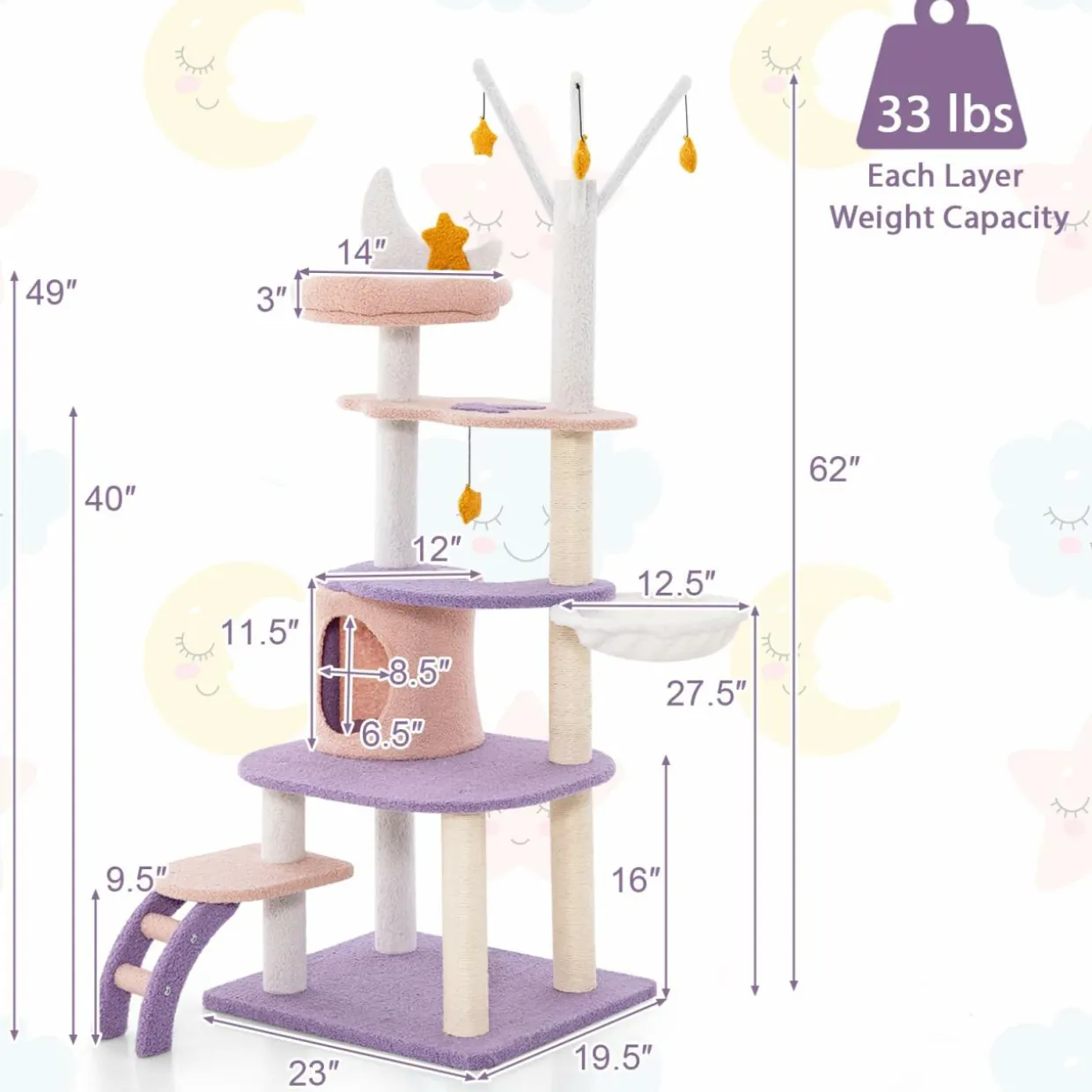 Tangkula Cat Tree Tower, 62 Inch Multi-Level Cat Tower with Cat Condo