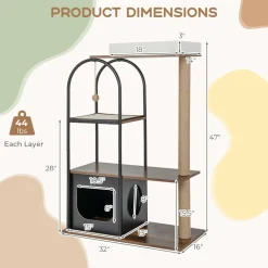 Tangkula Cat Tree Tower, 47 Inch Modern Cat Tree with Metal Frame, Top Perch Cat Bed