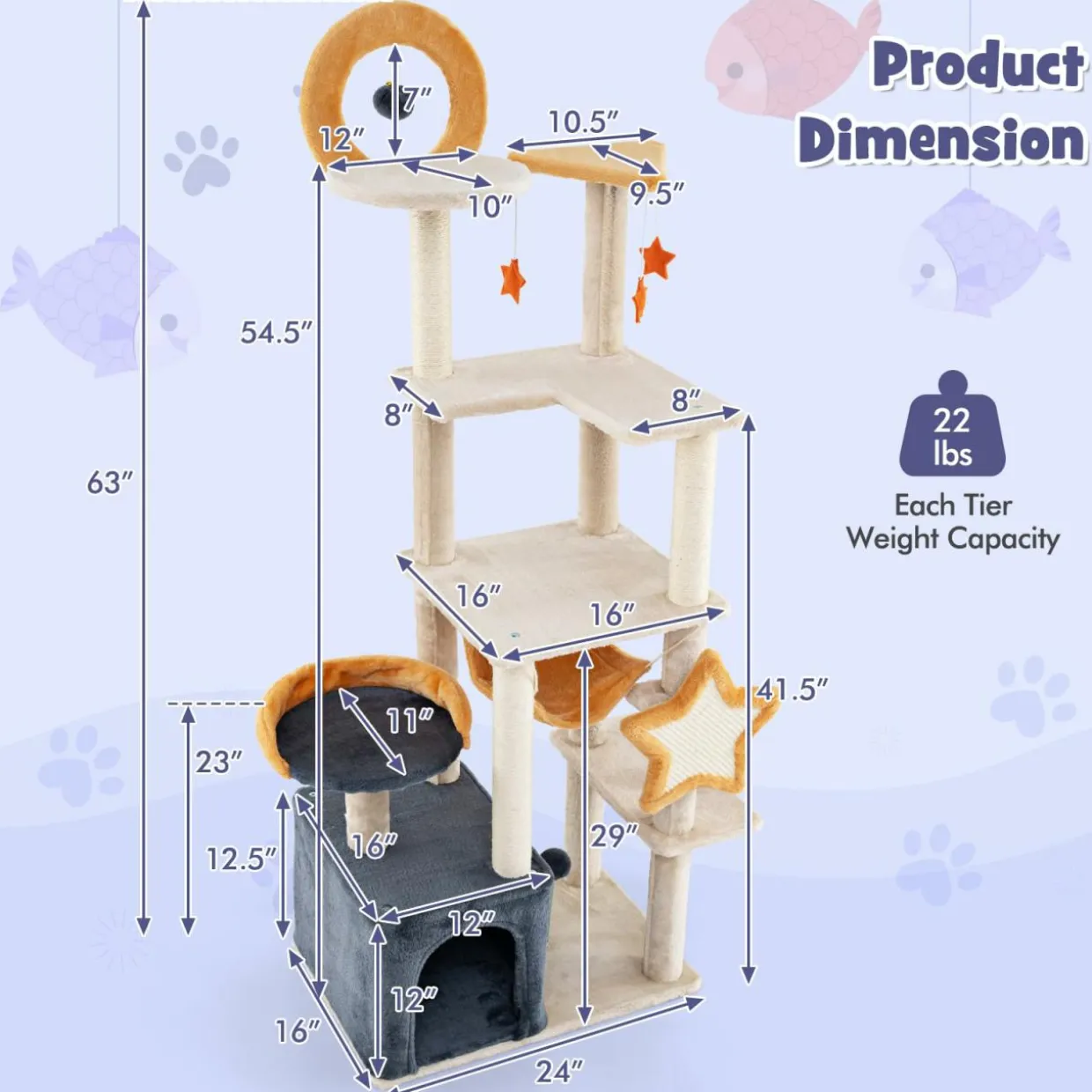 Tangkula Cat Tree Tower, 63 Inch Multi-Level Cat Tower with Cat Condo