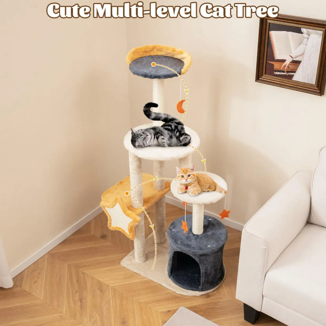 Tangkula Cat Tree Tower, 50 Inch Multi-Level Cat Tower with Cat Condo