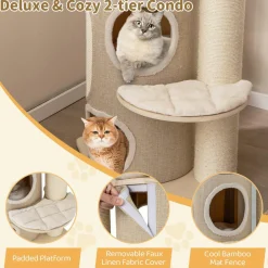 Tangkula Cat Tree Tower, 61 Inch Multi-level Tall Cat Tower with 2-Story Cat Condo, Top Perch, Sisal Scratching Posts & Carpet