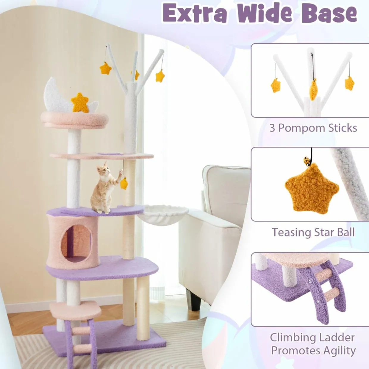 Tangkula Cat Tree Tower, 62 Inch Multi-Level Cat Tower with Cat Condo