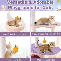 Tangkula Cat Tree Tower, 55 Inch Multi-level Cat Tower with Cat Condo, Sisal Scratching Posts