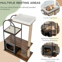 Tangkula Cat Tree Tower, 47 Inch Modern Cat Tree with Metal Frame, Top Perch Cat Bed