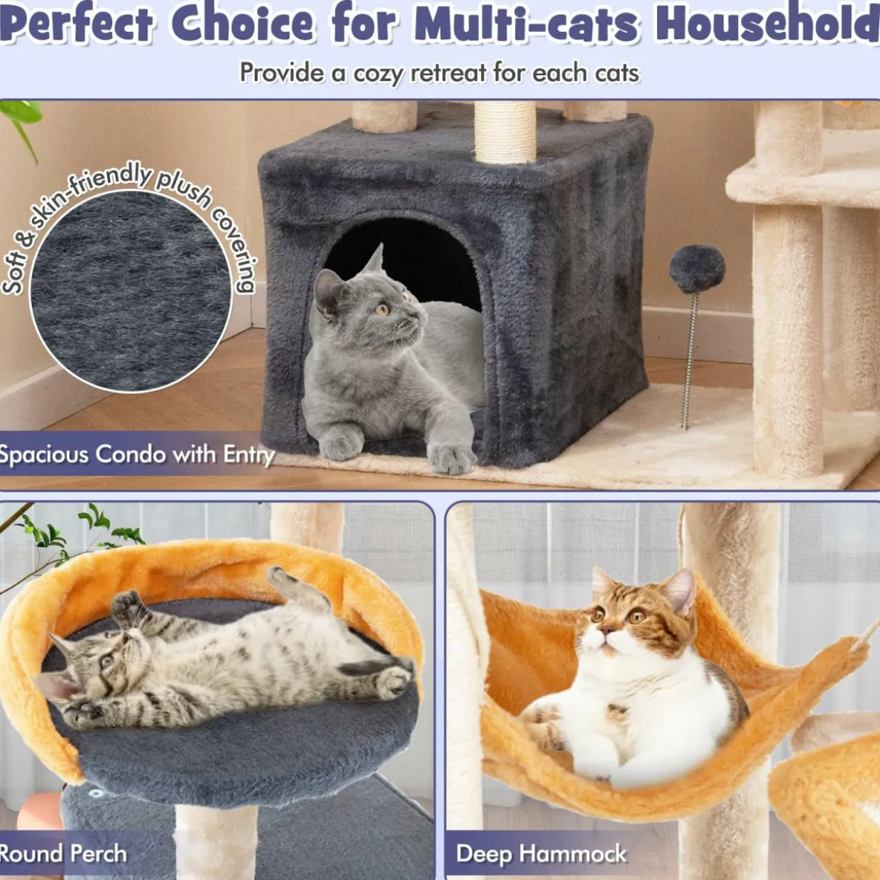 Tangkula Cat Tree Tower, 63 Inch Multi-Level Cat Tower with Cat Condo