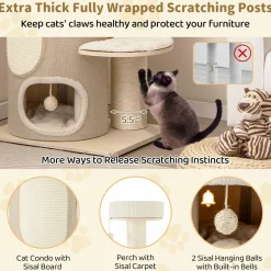 Tangkula Cat Tree Tower, 61 Inch Multi-level Tall Cat Tower with 2-Story Cat Condo, Top Perch, Sisal Scratching Posts & Carpet