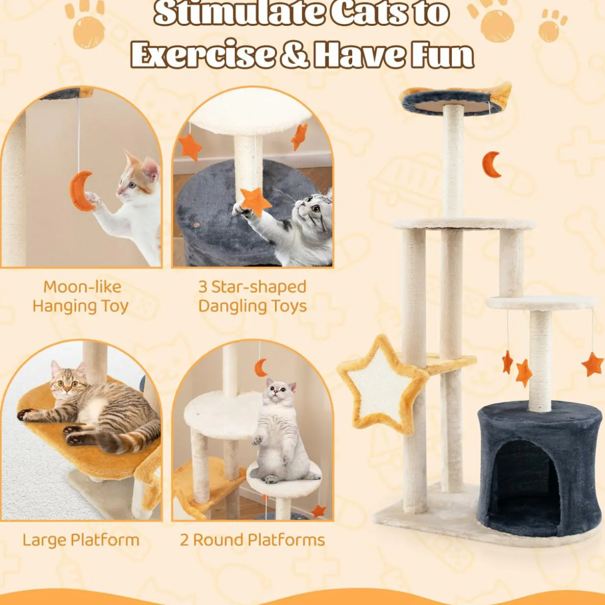 Tangkula Cat Tree Tower, 50 Inch Multi-Level Cat Tower with Cat Condo