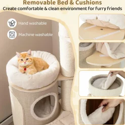 Tangkula Cat Tree Tower, 61 Inch Multi-level Tall Cat Tower with 2-Story Cat Condo, Top Perch, Sisal Scratching Posts & Carpet