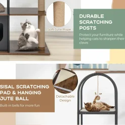 Tangkula Cat Tree Tower, 47 Inch Modern Cat Tree with Metal Frame, Top Perch Cat Bed