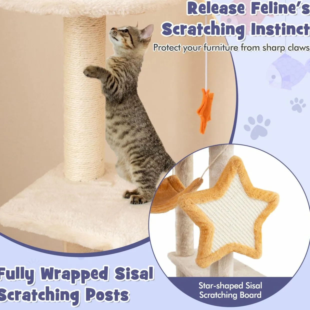 Tangkula Cat Tree Tower, 63 Inch Multi-Level Cat Tower with Cat Condo