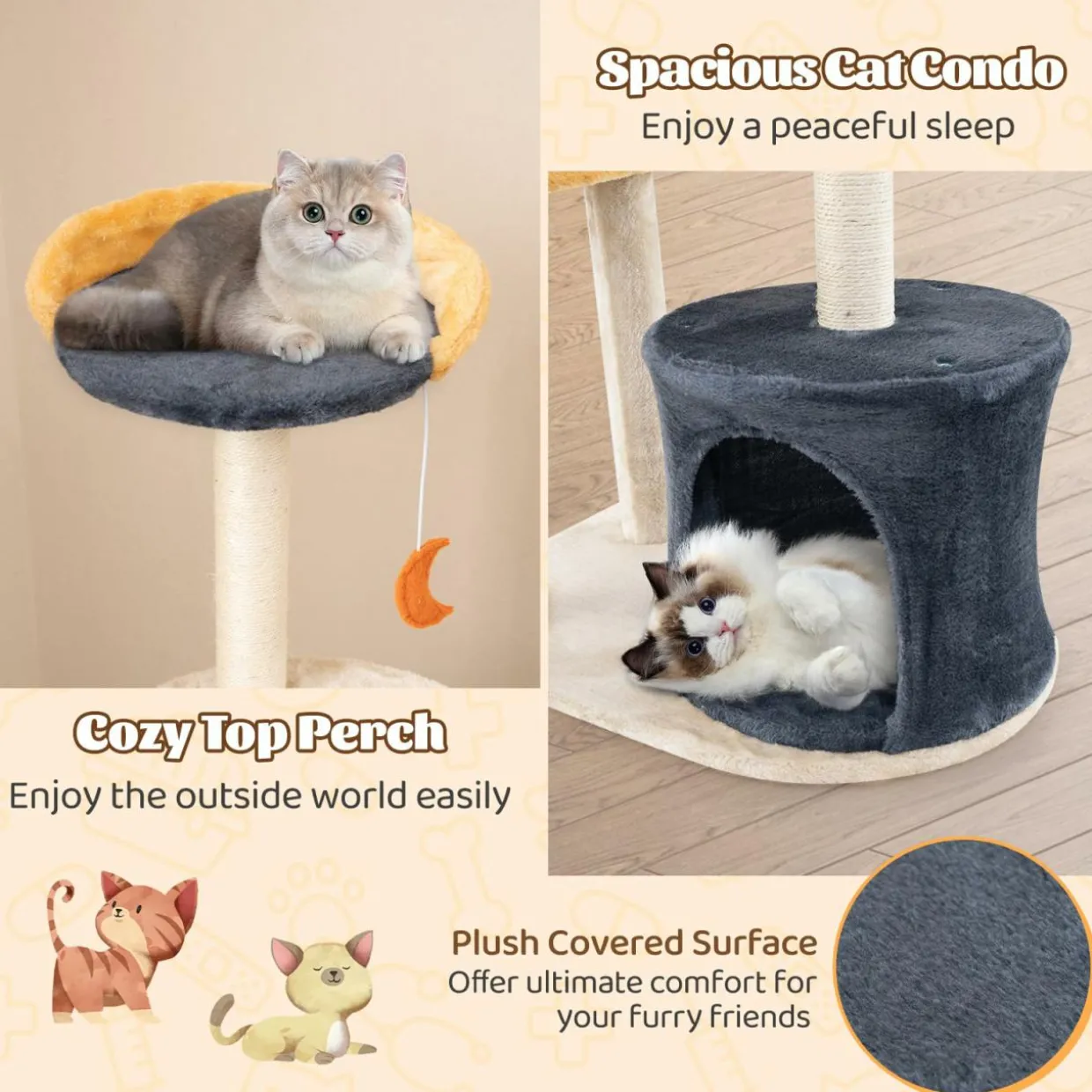 Tangkula Cat Tree Tower, 50 Inch Multi-Level Cat Tower with Cat Condo