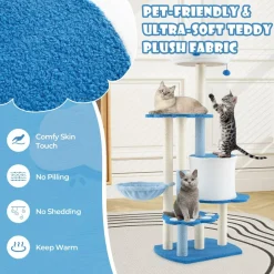 Tangkula Cat Tree Tower, 54 Inch Tall Cat Tree with Cat Condo, Hammock, Dangling Ball