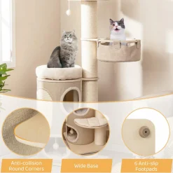 Tangkula Cat Tree Tower, 61 Inch Multi-level Tall Cat Tower with 2-Story Cat Condo, Top Perch, Sisal Scratching Posts & Carpet