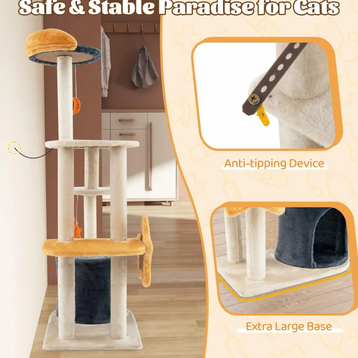 Tangkula Cat Tree Tower, 50 Inch Multi-Level Cat Tower with Cat Condo