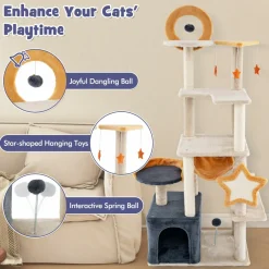Tangkula Cat Tree Tower, 63 Inch Multi-Level Cat Tower with Cat Condo