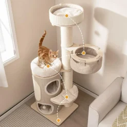 Tangkula Cat Tree Tower, 61 Inch Multi-level Tall Cat Tower with 2-Story Cat Condo, Top Perch, Sisal Scratching Posts & Carpet