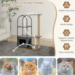 Tangkula Cat Tree Tower, 47 Inch Modern Cat Tree with Metal Frame, Top Perch Cat Bed