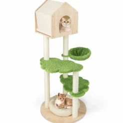 Tangkula Cat Tree Tower, Multi-Level Modern Wood Cat Tower with Sisal Scratching Posts