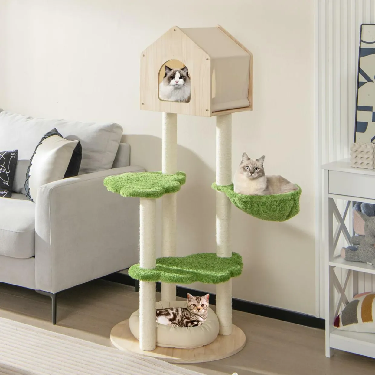 Tangkula Cat Tree Tower, Multi-Level Modern Wood Cat Tower with Sisal Scratching Posts