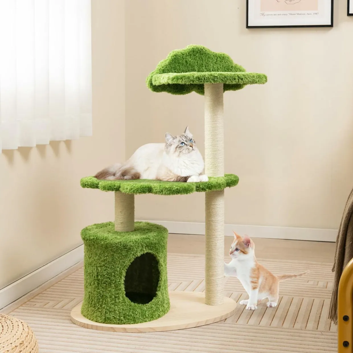 Tangkula Cat Tree Tower, Multi-Level Modern Wood Cat Tower, 38"