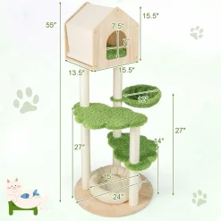 Tangkula Cat Tree Tower, Multi-Level Modern Wood Cat Tower with Sisal Scratching Posts
