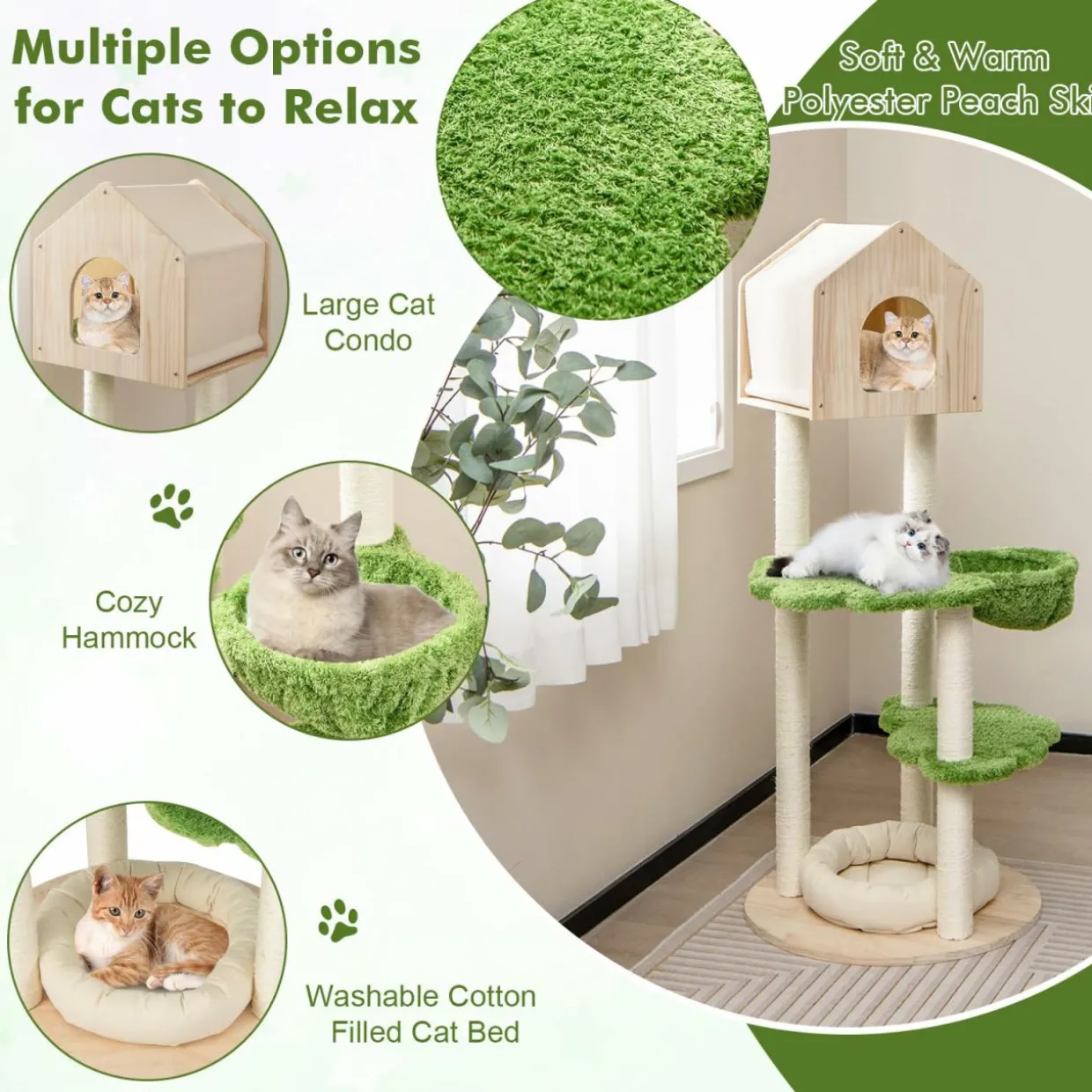 Tangkula Cat Tree Tower, Multi-Level Modern Wood Cat Tower with Sisal Scratching Posts
