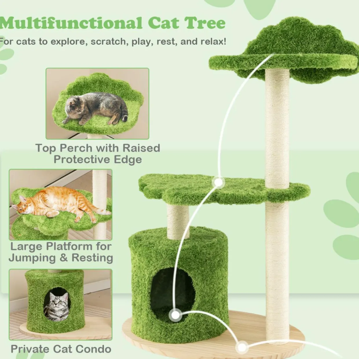 Tangkula Cat Tree Tower, Multi-Level Modern Wood Cat Tower, 38"