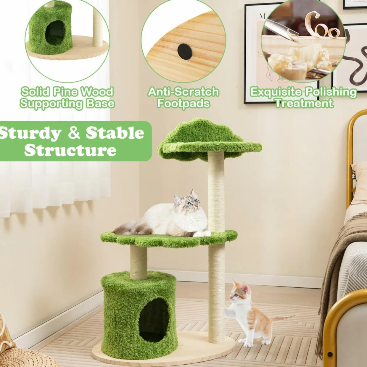 Tangkula Cat Tree Tower, Multi-Level Modern Wood Cat Tower, 38"