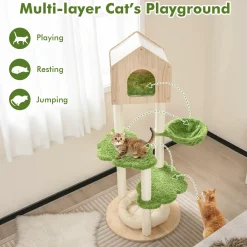 Tangkula Cat Tree Tower, Multi-Level Modern Wood Cat Tower with Sisal Scratching Posts