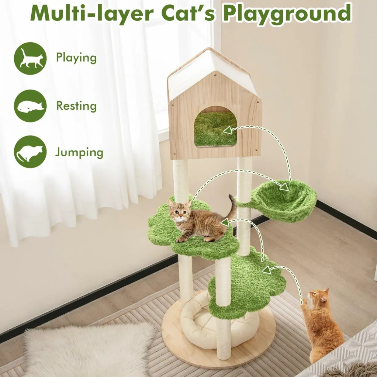 Tangkula Cat Tree Tower, Multi-Level Modern Wood Cat Tower with Sisal Scratching Posts