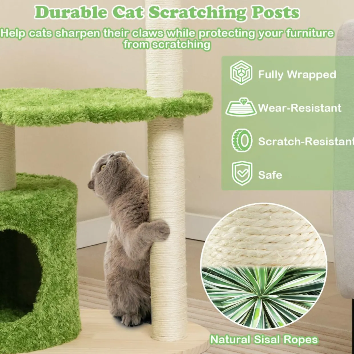 Tangkula Cat Tree Tower, Multi-Level Modern Wood Cat Tower, 38"