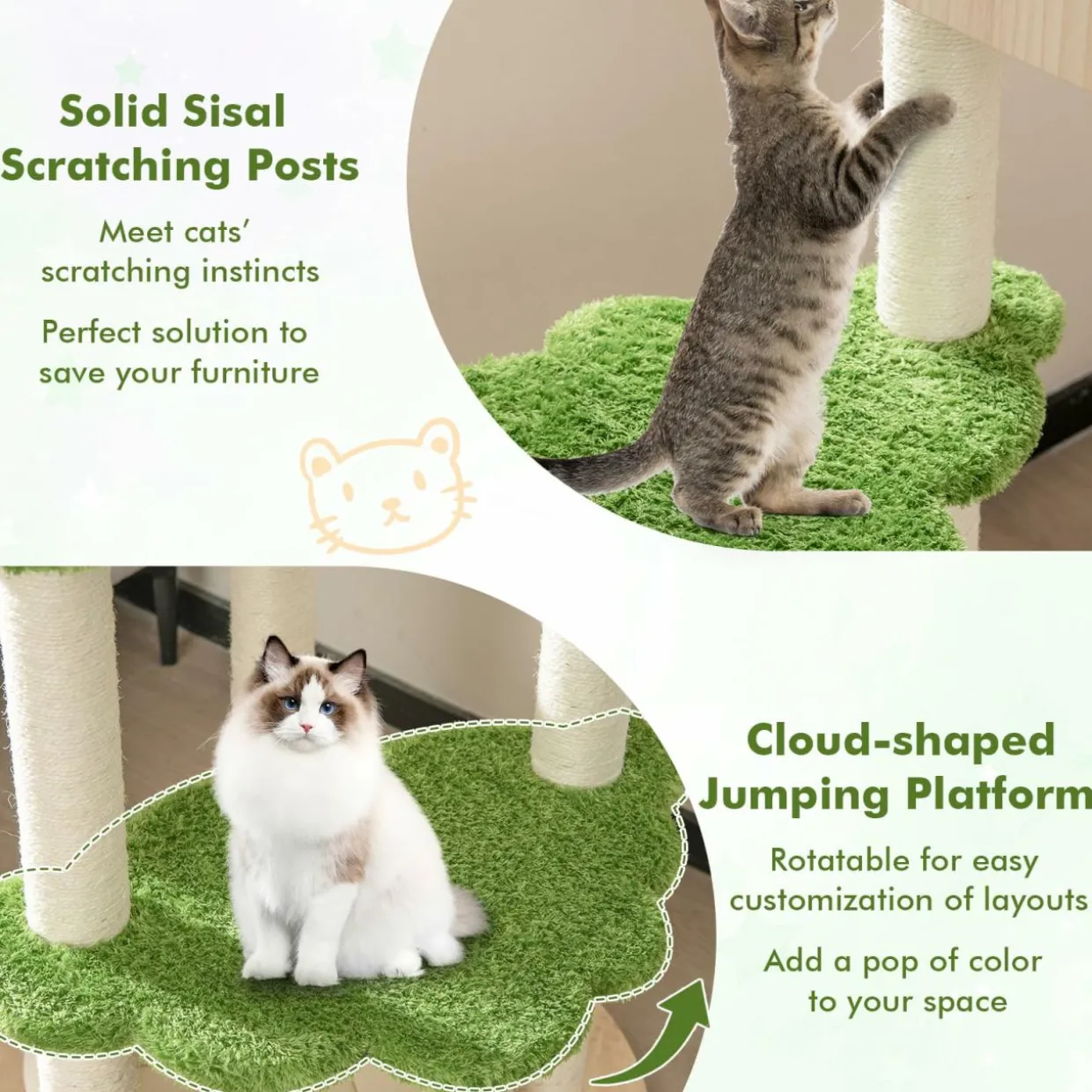 Tangkula Cat Tree Tower, Multi-Level Modern Wood Cat Tower with Sisal Scratching Posts