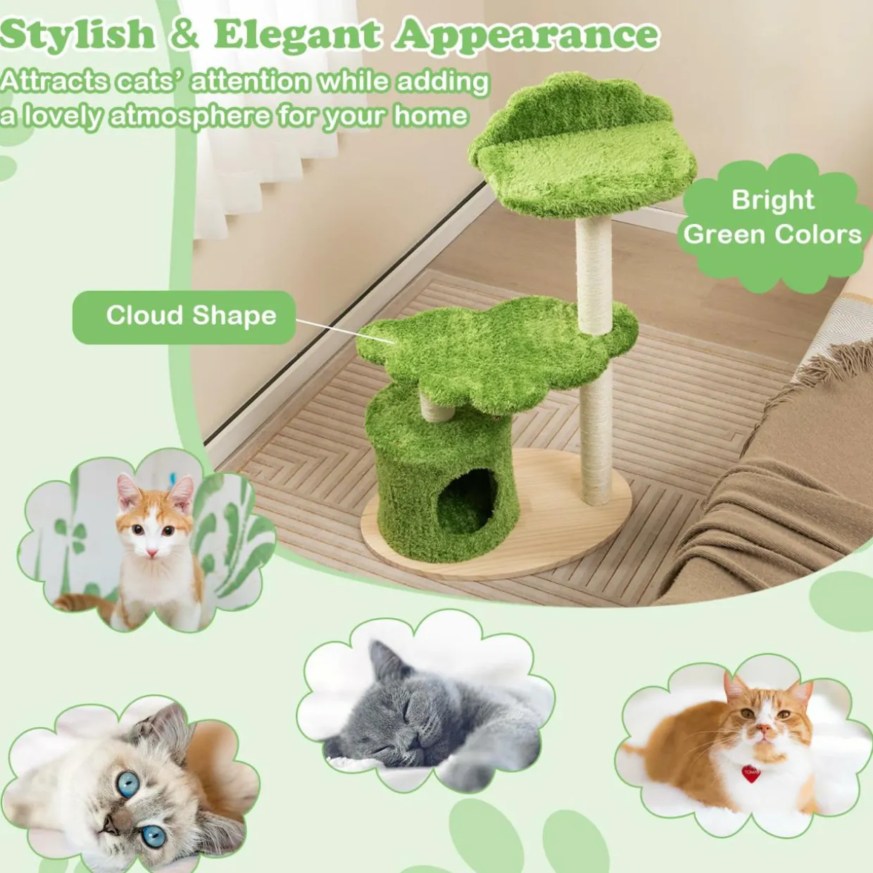 Tangkula Cat Tree Tower, Multi-Level Modern Wood Cat Tower, 38"